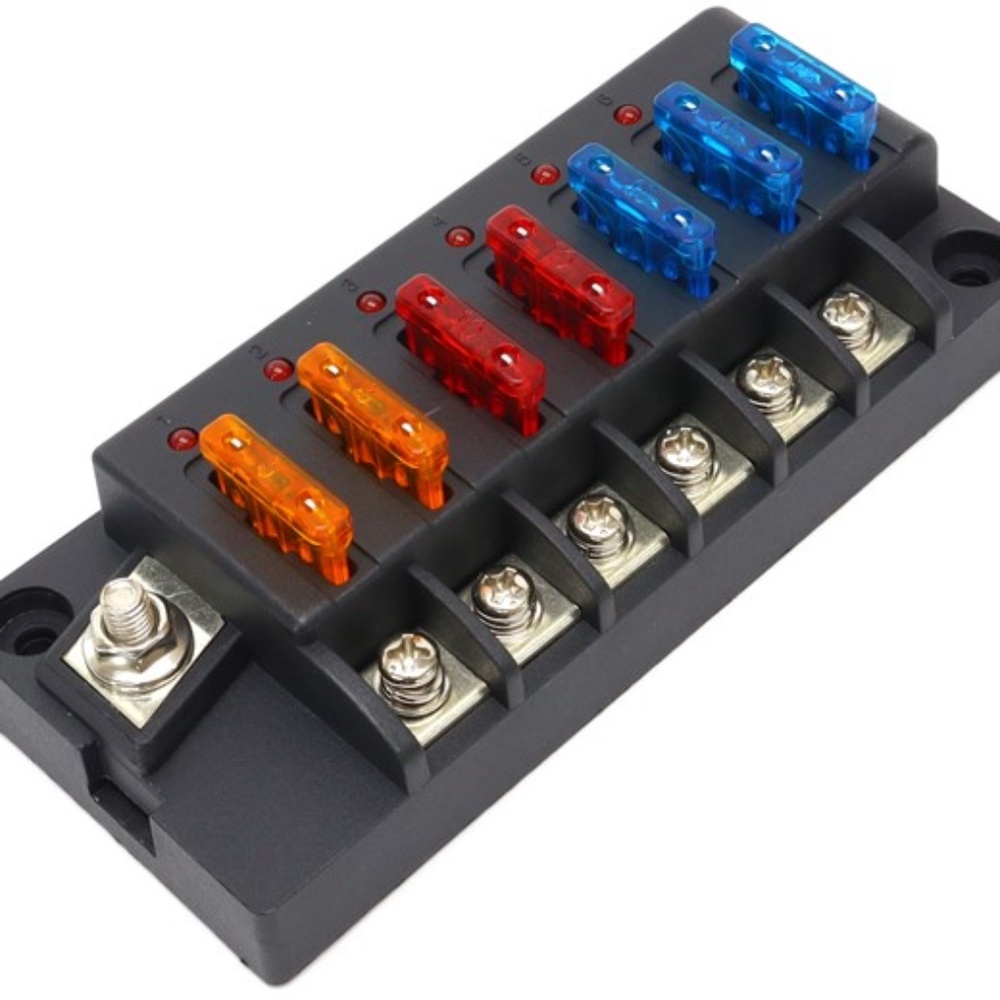 POWERWERX FBC6-LED Compact 6 Circuit ATC/ATO Blade Fuse Block & Cover (w/Labels)
